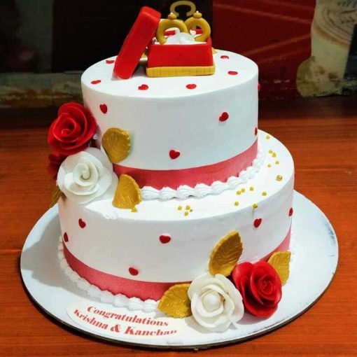2 Tier Engagement Semi Fondant Cake with Delivery in Noida, East Delhi, and South East Delhi